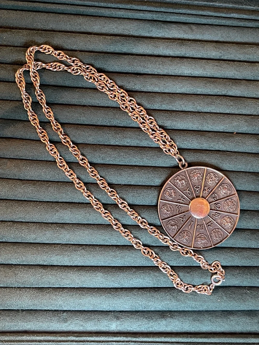 Rare 1970’s Napier Zodiac Wheel Astrological Silver-Plated Medallion Necklace - Picture 4 of 8
